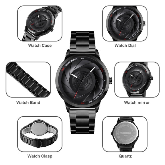 Skmei 9210 Fashion Trend Mens Business Wristwatch Simple Three-Dimensional Surface Water-resistant Gold Quartz Watch Man(Silver Black)