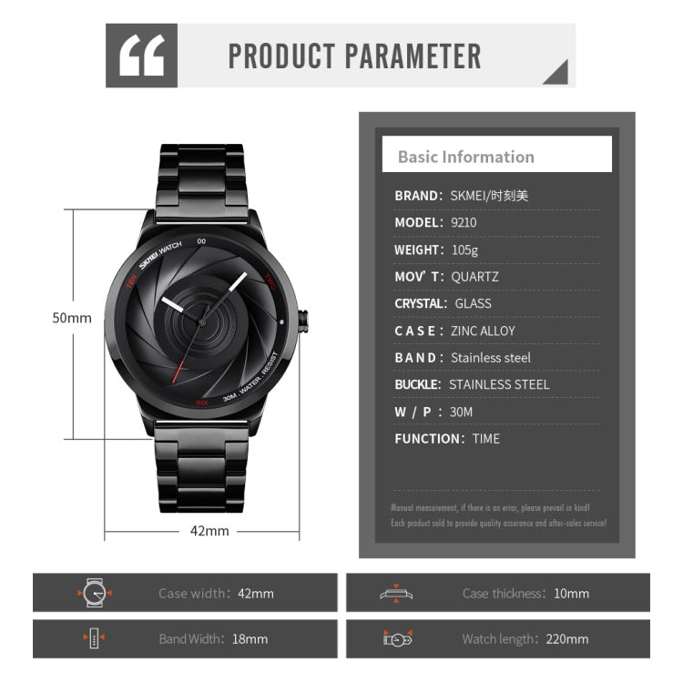 Skmei 9210 Fashion Trend Mens Business Wristwatch Simple Three-Dimensional Surface Water-resistant Gold Quartz Watch Man(Silver Black)