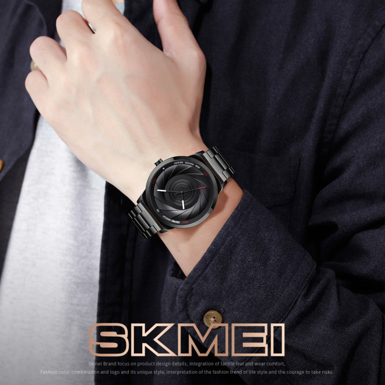 Skmei 9210 Fashion Trend Mens Business Wristwatch Simple Three-Dimensional Surface Water-resistant Gold Quartz Watch Man(Silver Black)