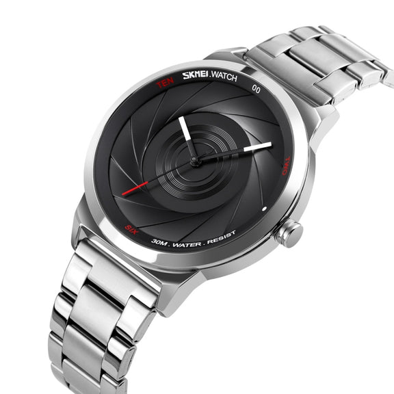 Skmei 9210 Fashion Trend Mens Business Wristwatch Simple Three-Dimensional Surface Water-resistant Gold Quartz Watch Man(Silver Black)