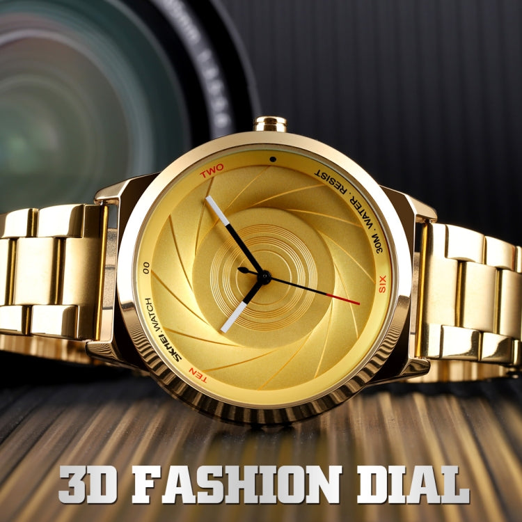 Skmei 9210 Fashion Trend Mens Business Wristwatch Simple Three-Dimensional Surface Water-resistant Gold Quartz Watch Man(Silver Black)
