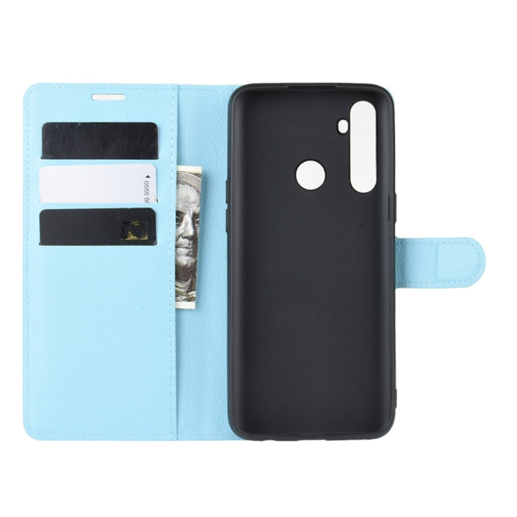 For OPPO Realme C3 (3 Cameras) Litchi Texture Horizontal Flip Protective Case with Holder & Card Slots & Wallet(Blue)