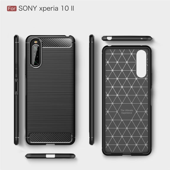 For Sony Xperia 10 II Brushed Texture Carbon Fiber TPU Case(Black)