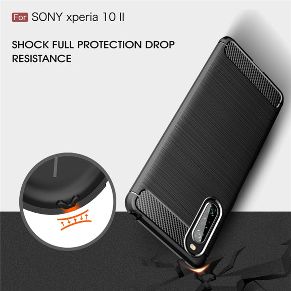 For Sony Xperia 10 II Brushed Texture Carbon Fiber TPU Case(Black)
