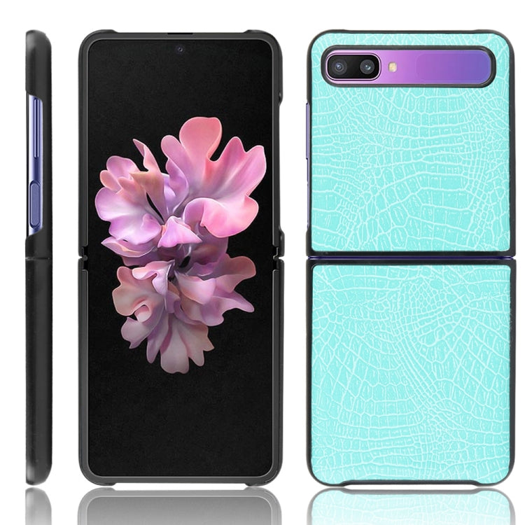For Galaxy Z Flip Shockproof Crocodile Texture PC + PU Case(Light green)