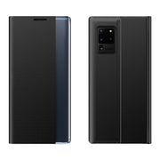 For Galaxy S20 Plus Side Display Magnetic Horizontal Flip Plain Texture Cloth + PC Case with Holder & Sleep / Wake-up Function(Black)