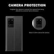 For Galaxy S20 Plus Side Display Magnetic Horizontal Flip Plain Texture Cloth + PC Case with Holder & Sleep / Wake-up Function(Black)