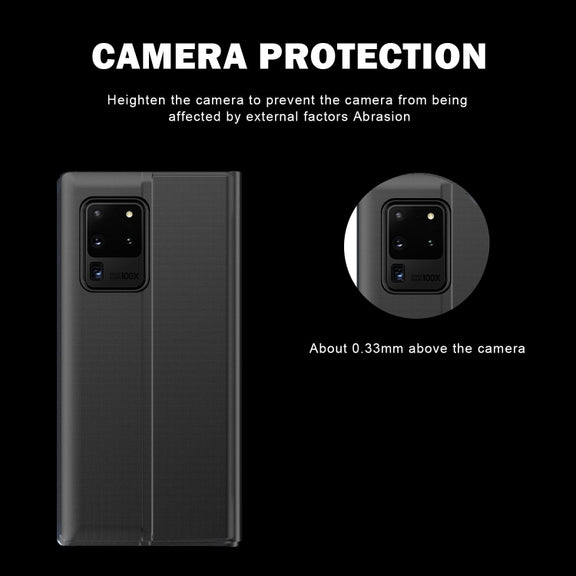 For Galaxy S20 Plus Side Display Magnetic Horizontal Flip Plain Texture Cloth + PC Case with Holder & Sleep / Wake-up Function(Black)