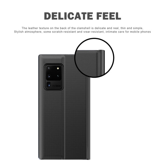 For Galaxy S20 Plus Side Display Magnetic Horizontal Flip Plain Texture Cloth + PC Case with Holder & Sleep / Wake-up Function(Black)