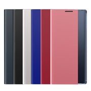 For Galaxy S20 Plus Side Display Magnetic Horizontal Flip Plain Texture Cloth + PC Case with Holder & Sleep / Wake-up Function(Black)