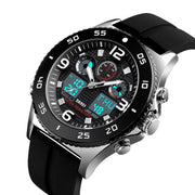 SKMEI 1538 Multi-Function Time Large Dial Steel Belt Men  Casual Sports Electronic Watch(Silver-Silicone Belt)