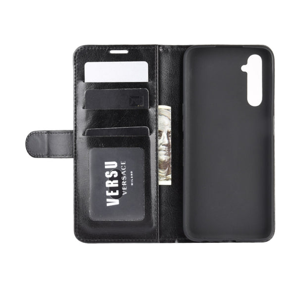 For OPPO Realme 6 R64 Texture Single Horizontal Flip Protective Case with Holder & Card Slots & Wallet& Photo Frame(Black)