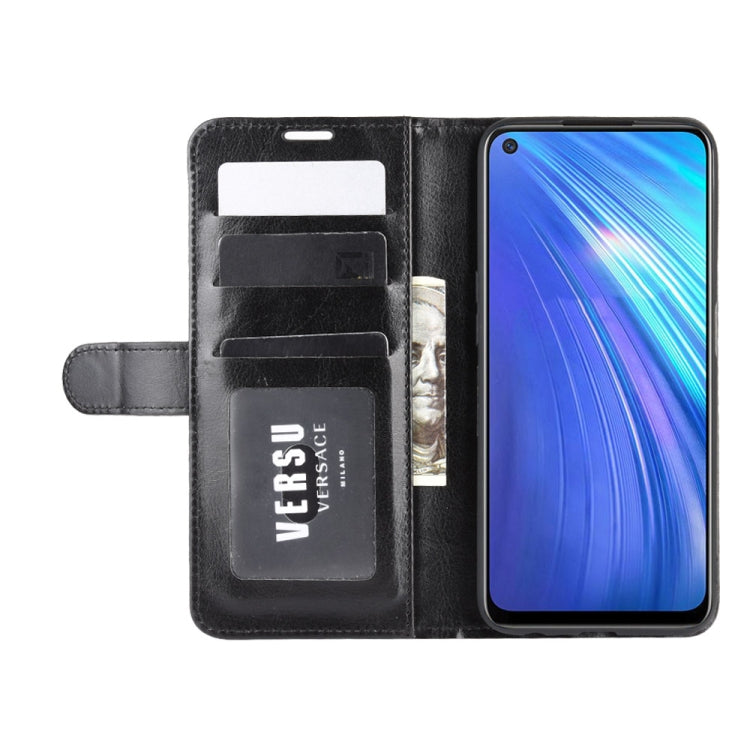 For OPPO Realme 6 R64 Texture Single Horizontal Flip Protective Case with Holder & Card Slots & Wallet& Photo Frame(Black)
