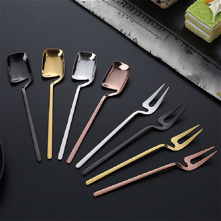 Stainless Steel V-shaped Wall Hanging Design Simple Coffee Spoon Fork Creative Long Handle Stirring Tableware, Style:Fork, Color:Black