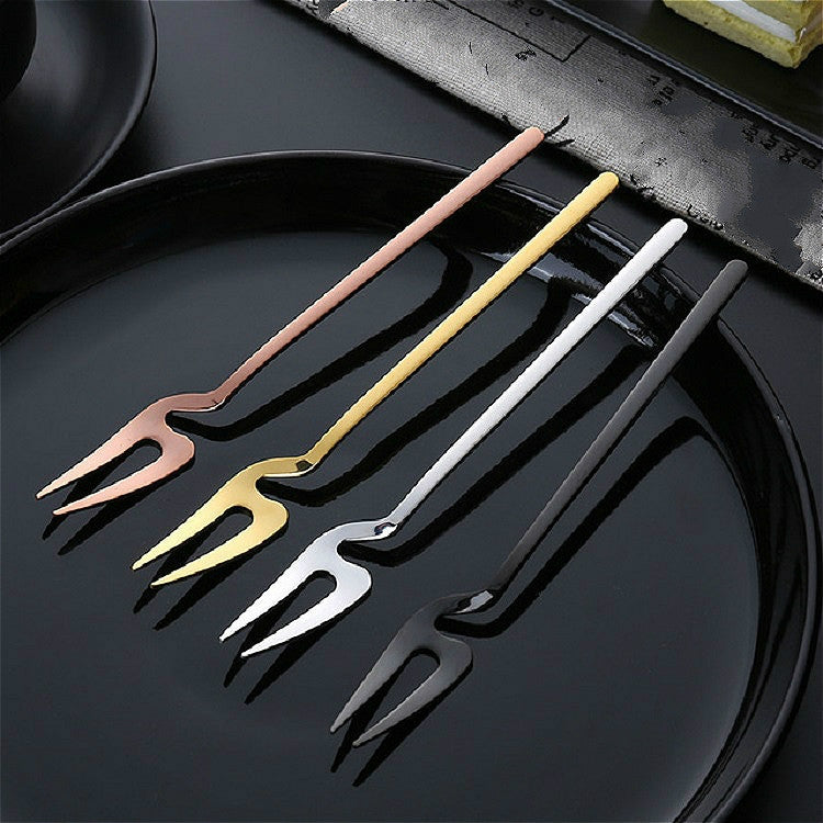 Stainless Steel V-shaped Wall Hanging Design Simple Coffee Spoon Fork Creative Long Handle Stirring Tableware, Style:Fork, Color:Gold