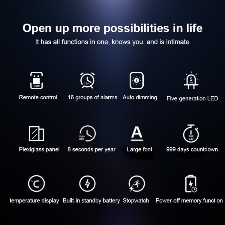Creative Wall Clock Alarm Clock Simple Remote Control Perpetual Calendar Electronic Clock US Plug, Style:Single-sided Remote Control(White Font)