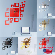 Home Mirror Surface Sticker Home Office Decorative Mirrors 3D Stereo Clock Acrylic Mirror Clock Block Combination Clock(Red)