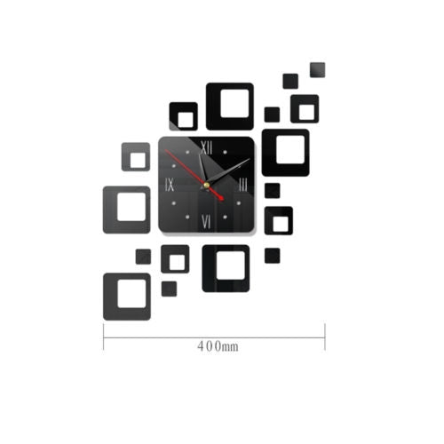 Home Mirror Surface Sticker Home Office Decorative Mirrors 3D Stereo Clock Acrylic Mirror Clock Block Combination Clock(Black)