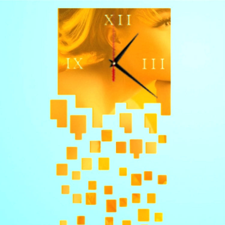 Mirror Clock Personality Wall Clock Three-dimensional Wall Decoration Mosaic Wall Clock(Gold)