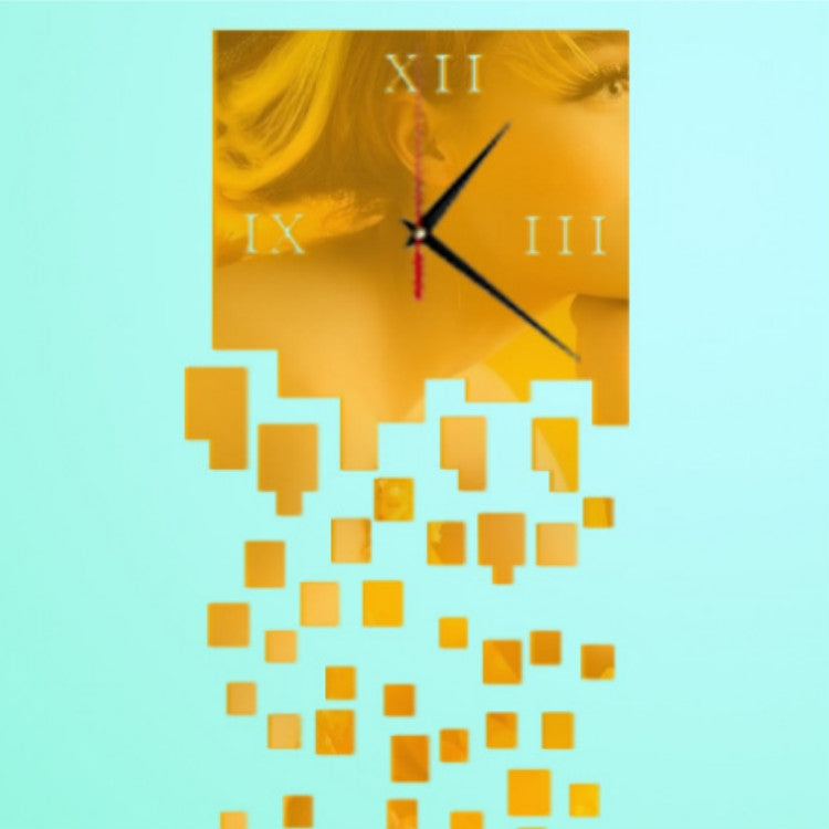 Mirror Clock Personality Wall Clock Three-dimensional Wall Decoration Mosaic Wall Clock(Gold)