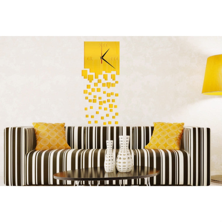 Mirror Clock Personality Wall Clock Three-dimensional Wall Decoration Mosaic Wall Clock(Gold)