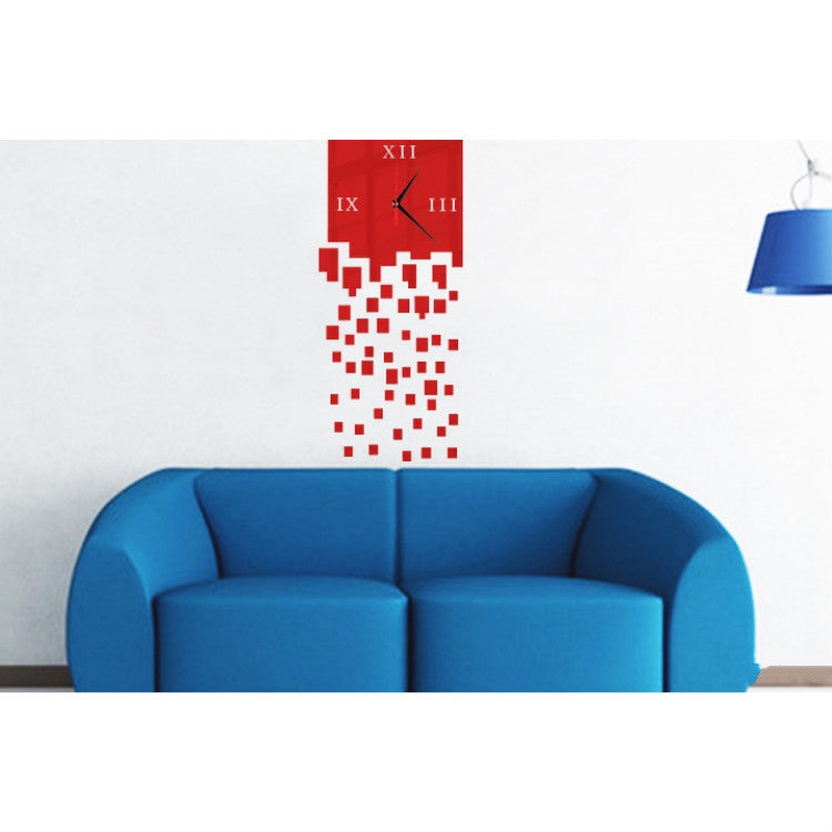 Mirror Clock Personality Wall Clock Three-dimensional Wall Decoration Mosaic Wall Clock(Red)