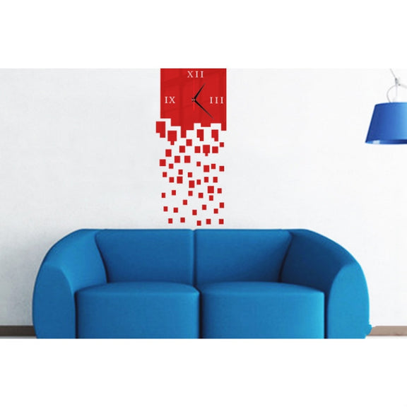 Mirror Clock Personality Wall Clock Three-dimensional Wall Decoration Mosaic Wall Clock(Red)