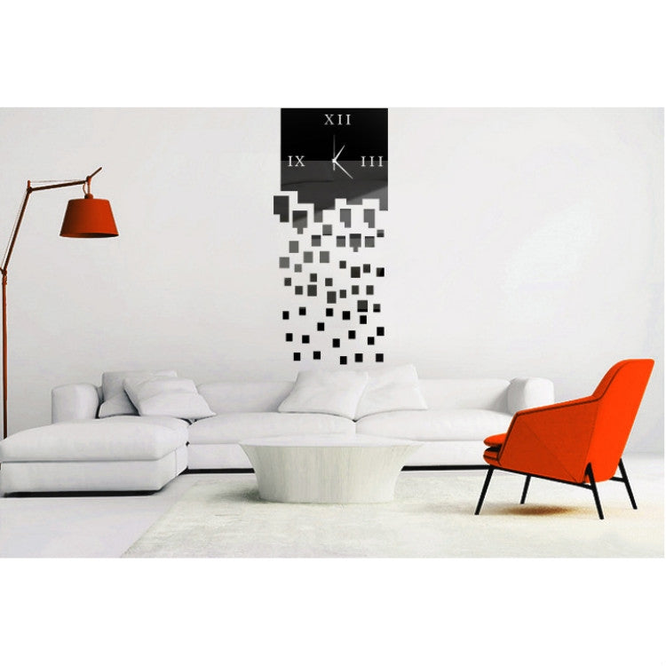 Mirror Clock Personality Wall Clock Three-dimensional Wall Decoration Mosaic Wall Clock(Black)