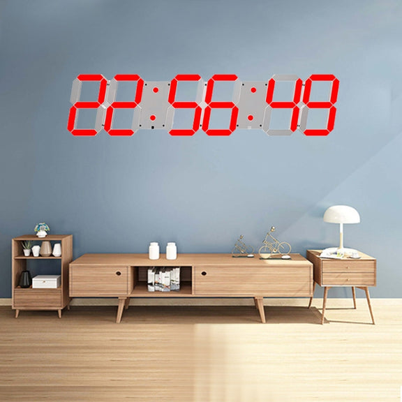 Multifunctional LED Wall Clock Creative Digital Clock, Style:Hollow Remote Control(Red Font)