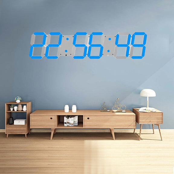 Multifunctional LED Wall Clock Creative Digital Clock, Style:Hollow Remote Control(Blue Font)