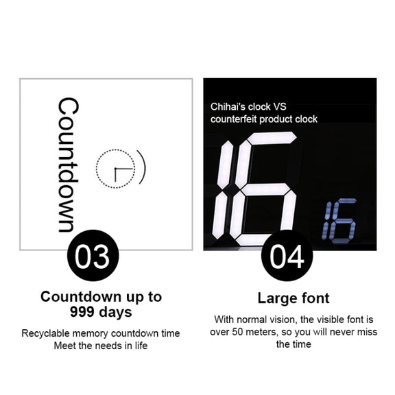 Multifunctional LED Wall Clock Creative Digital Clock, Style:Hollow Remote Control(Gold Font)