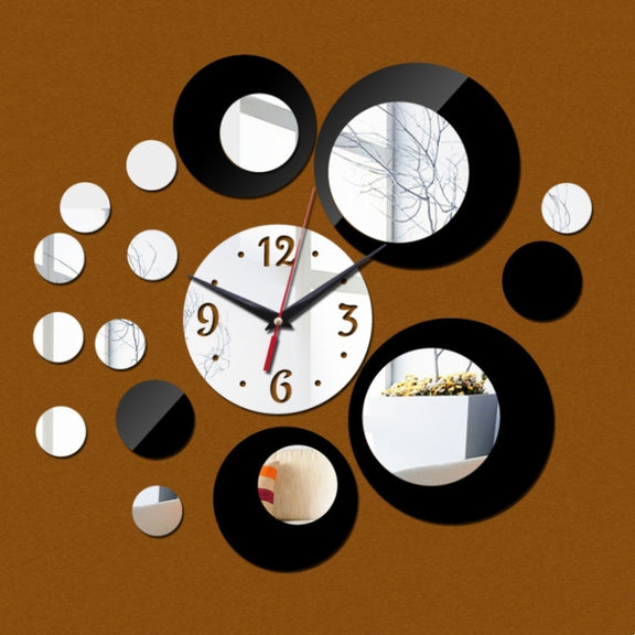 3D Stereo Decorative Clock Acrylic Digital Mirror Wall Sticker Wall Clock(Silver Black)