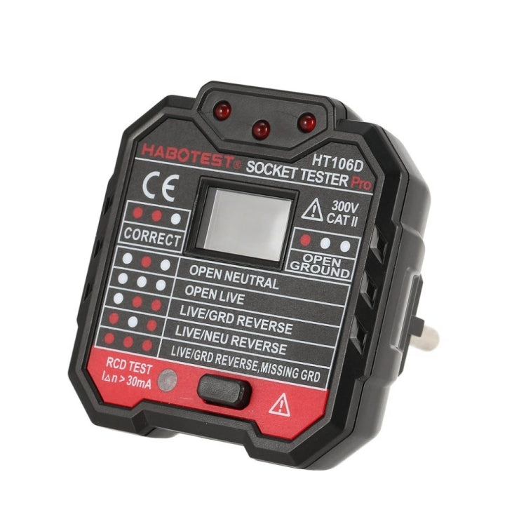 HT106 Socket Testers Voltage Test Detector Ground Line Neutral Line Live Line Leakage Electroscope(EU Plug)