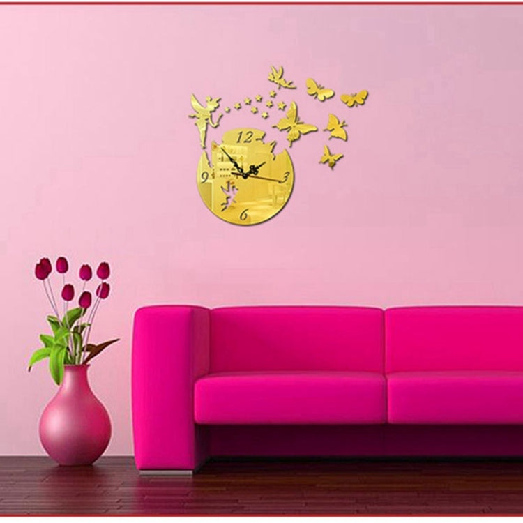 Butterfly Star 3D Acrylic Stereo Living Room Bedroom Decorating Mirror Wall Clock(Gold)