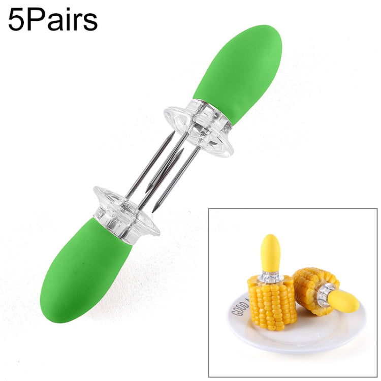 5 Pairs Outdoor BBQ Stainless Steel Corn Fork Fruit Fork Corn Device(Green)