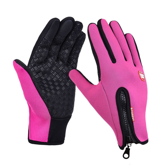 Outdoor Sports Hiking Winter Leather Soft Warm Bike Gloves For Men Women, Size:S (Red)