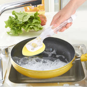 Kitchen Plastic Long Handle Cleaning Brush Automatic Adding Liquid Brush Removable Sponge Brush(With 2pcs Head)