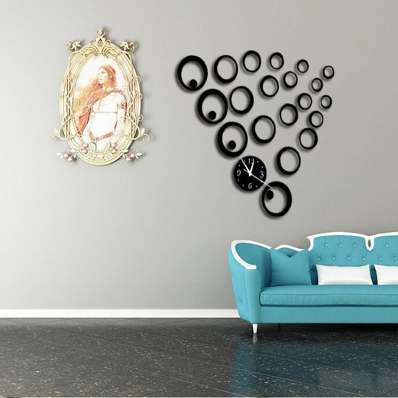 Wall Clock 3D Three-dimensional Acrylic Fashion Mirror Wall Stickers Clock DIY Circle Combination Decorative Clock(Gold)