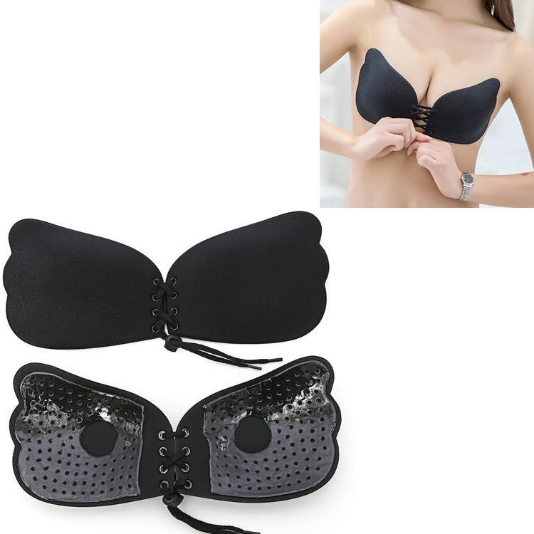 Pull Rope Wing Invisible Underwear Without Steel Ring Pull Rope Silicone Invisible Nubra, Cup Size:D(Black)