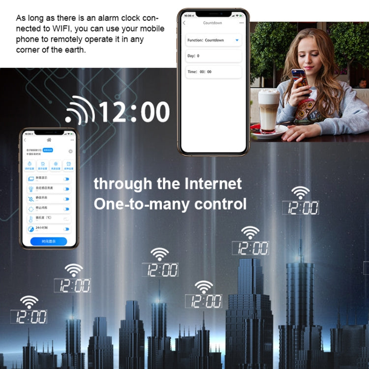 Creative LED Digital Wall Clock Multi-function WIFI Clock, Style:6 Bit Hollow WIFI(White)