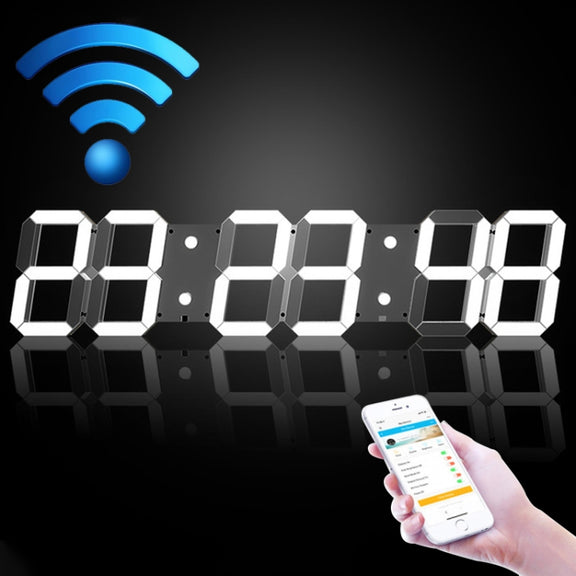 Creative LED Digital Wall Clock Multi-function WIFI Clock, Style:6 Bit Hollow WIFI(White)