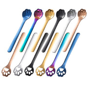 Stainless Steel Creative Cat Claw Coffee Spoon Dessert Cake Spoon, Style:Hollow Cat Claw Spoon, Color:Colorful