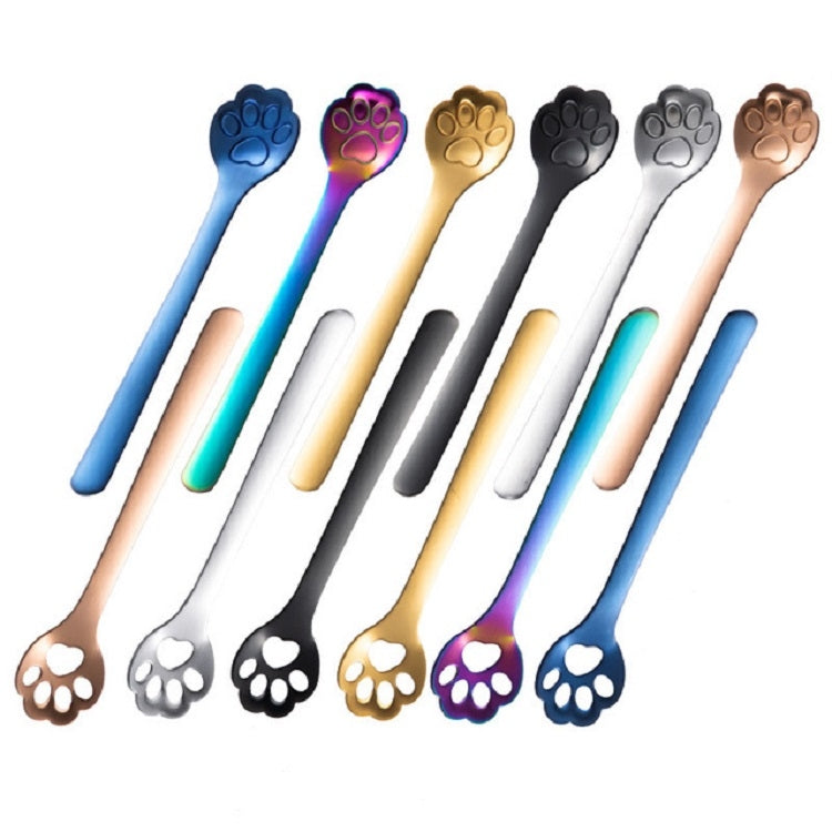 Stainless Steel Creative Cat Claw Coffee Spoon Dessert Cake Spoon, Style:Hollow Cat Claw Spoon, Color:Colorful