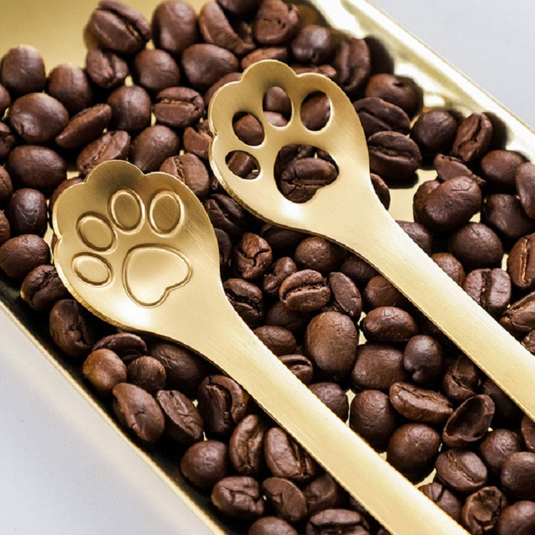Stainless Steel Creative Cat Claw Coffee Spoon Dessert Cake Spoon, Style:Hollow Cat Claw Spoon, Color:Colorful