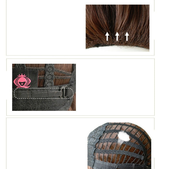 Women's Wool Long Hair With Bangs Natural Fluffy Wig, Color:Haze Blue (Black On Top) 54CM