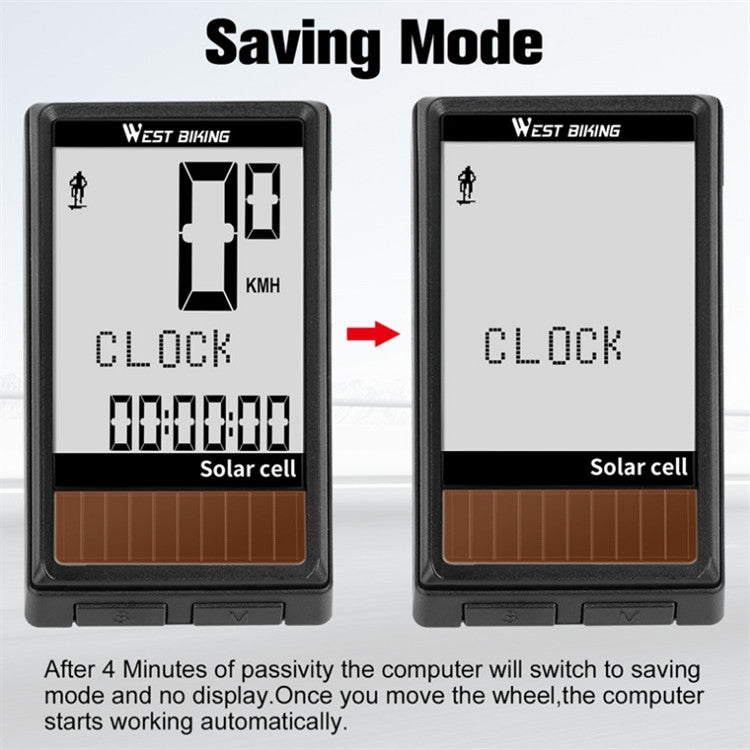 WEST BIKING Wireless Solar Code Table Mountain Road Bike Large Character Code Table Five Language Water-resistant Speedometer