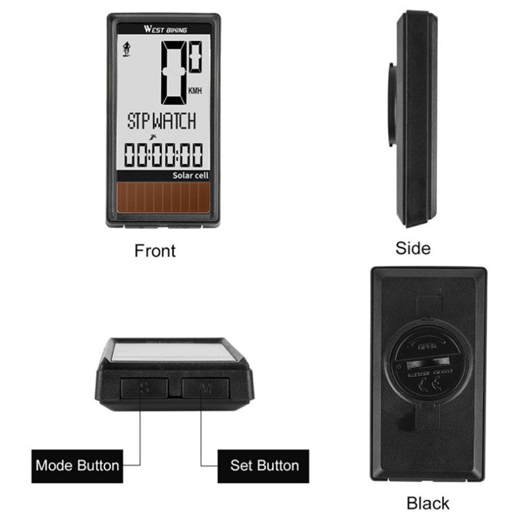 WEST BIKING Wireless Solar Code Table Mountain Road Bike Large Character Code Table Five Language Water-resistant Speedometer