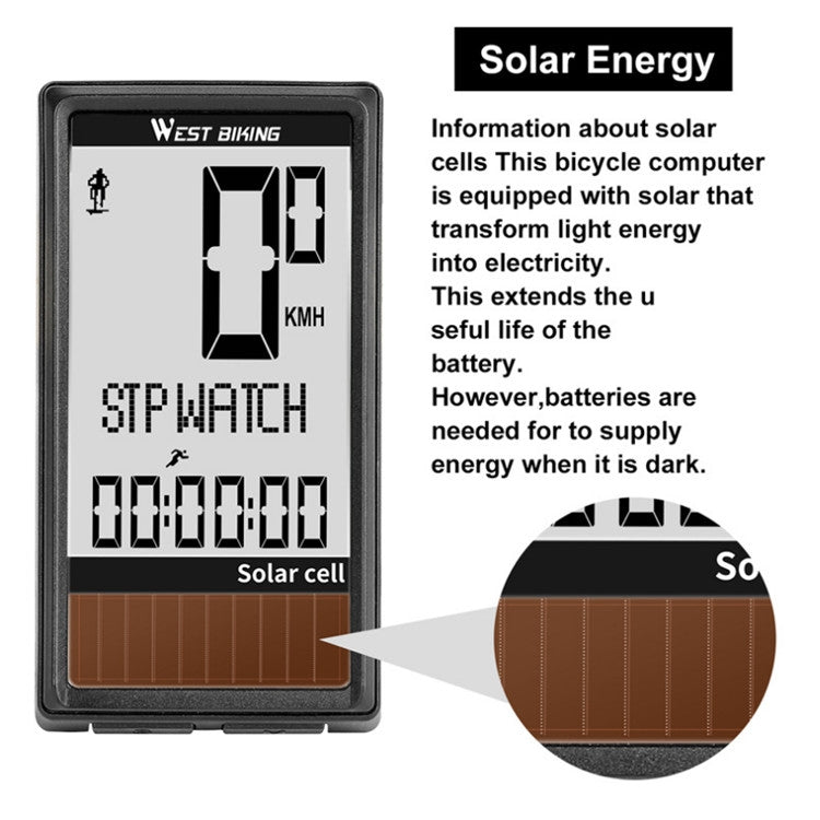 WEST BIKING Wireless Solar Code Table Mountain Road Bike Large Character Code Table Five Language Water-resistant Speedometer