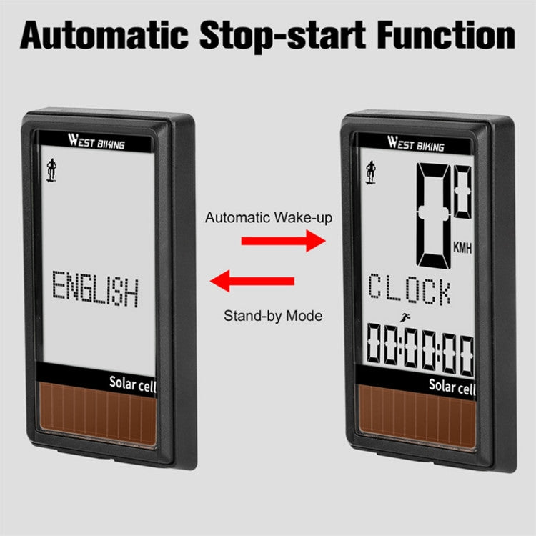 WEST BIKING Wireless Solar Code Table Mountain Road Bike Large Character Code Table Five Language Water-resistant Speedometer