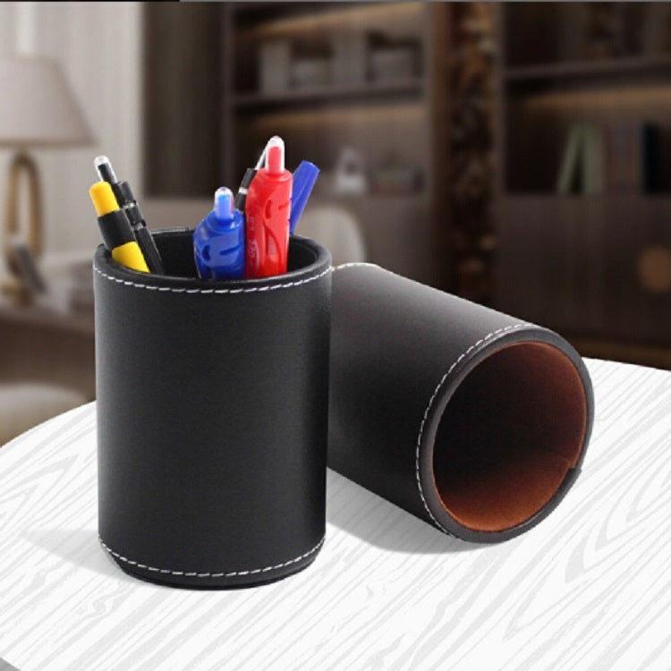 Faux Leather Leather Penholder Desk Supplies Organizer(Brown)